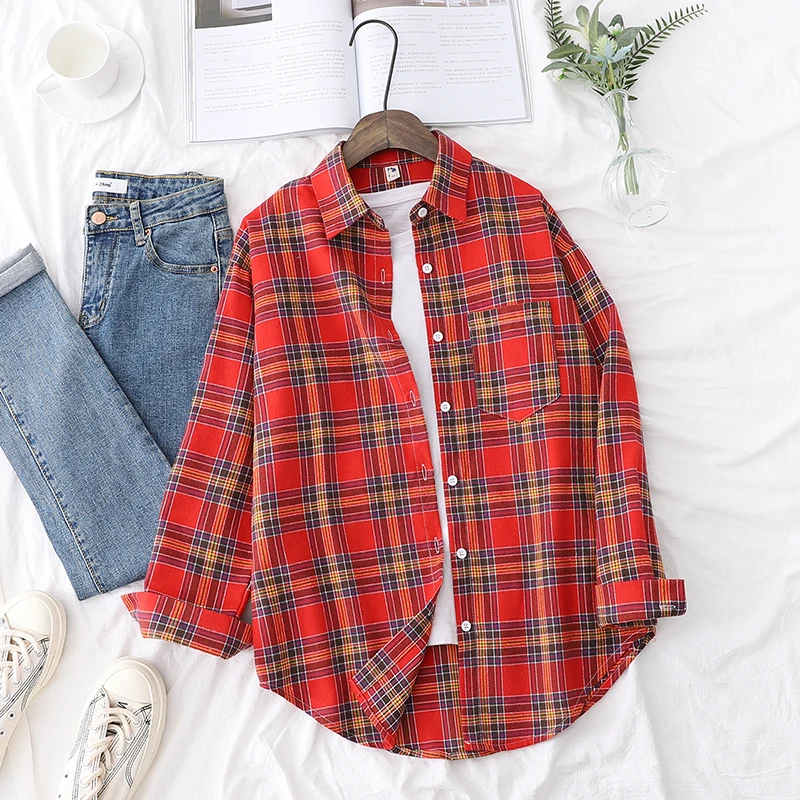 Exquisite Flannel Plaid Shirt Women 2024 New Spring Autumn New Womens Casual Loose Long Sleeve Blouse and Tops Clothes Blusas - Image 4