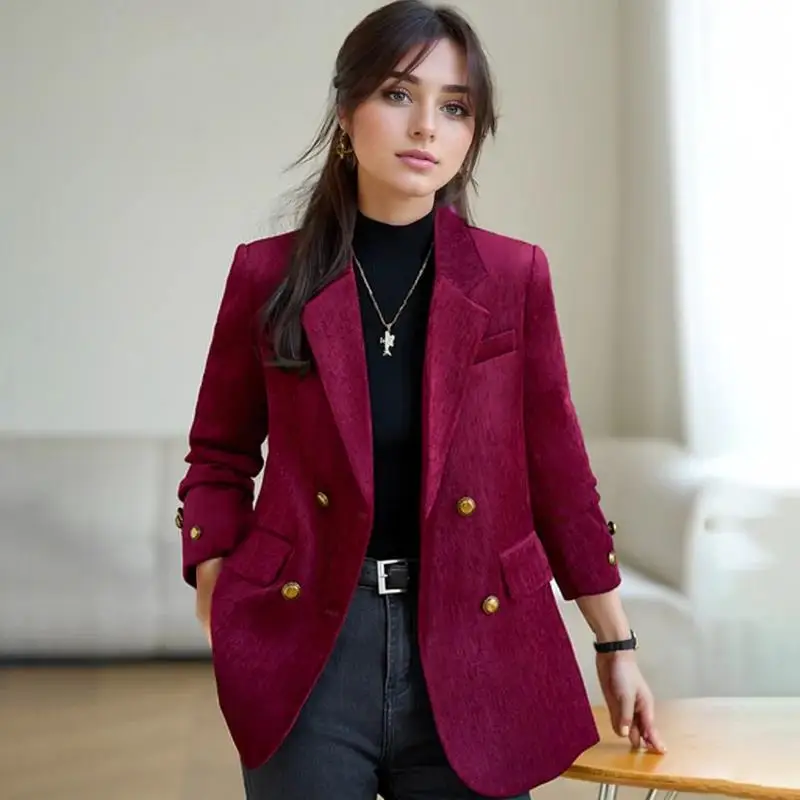 Autumn Winter Thick Blazer Jackets Woman Clothing 2024 Turn Down Collar Vintage Coats Outerwears Elegant Ladies Jaqueta Feminina - Image 2